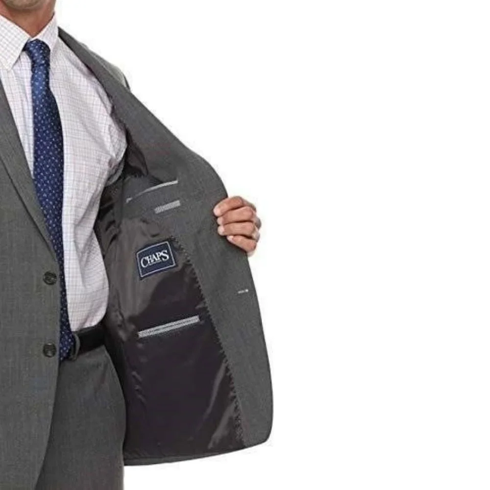 Chaps Suit Jacket Mens 44L $220 Gray Striped Wool Classic Performance Long
